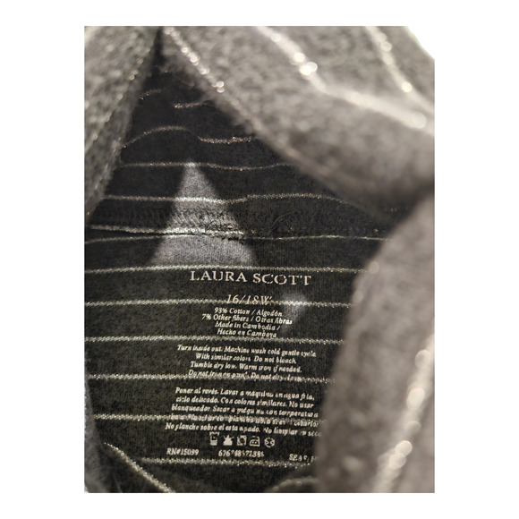 Laura Scott Size 16 Gray Striped Turtleneck Long Sleeve Sweater - Picture 2 of 6